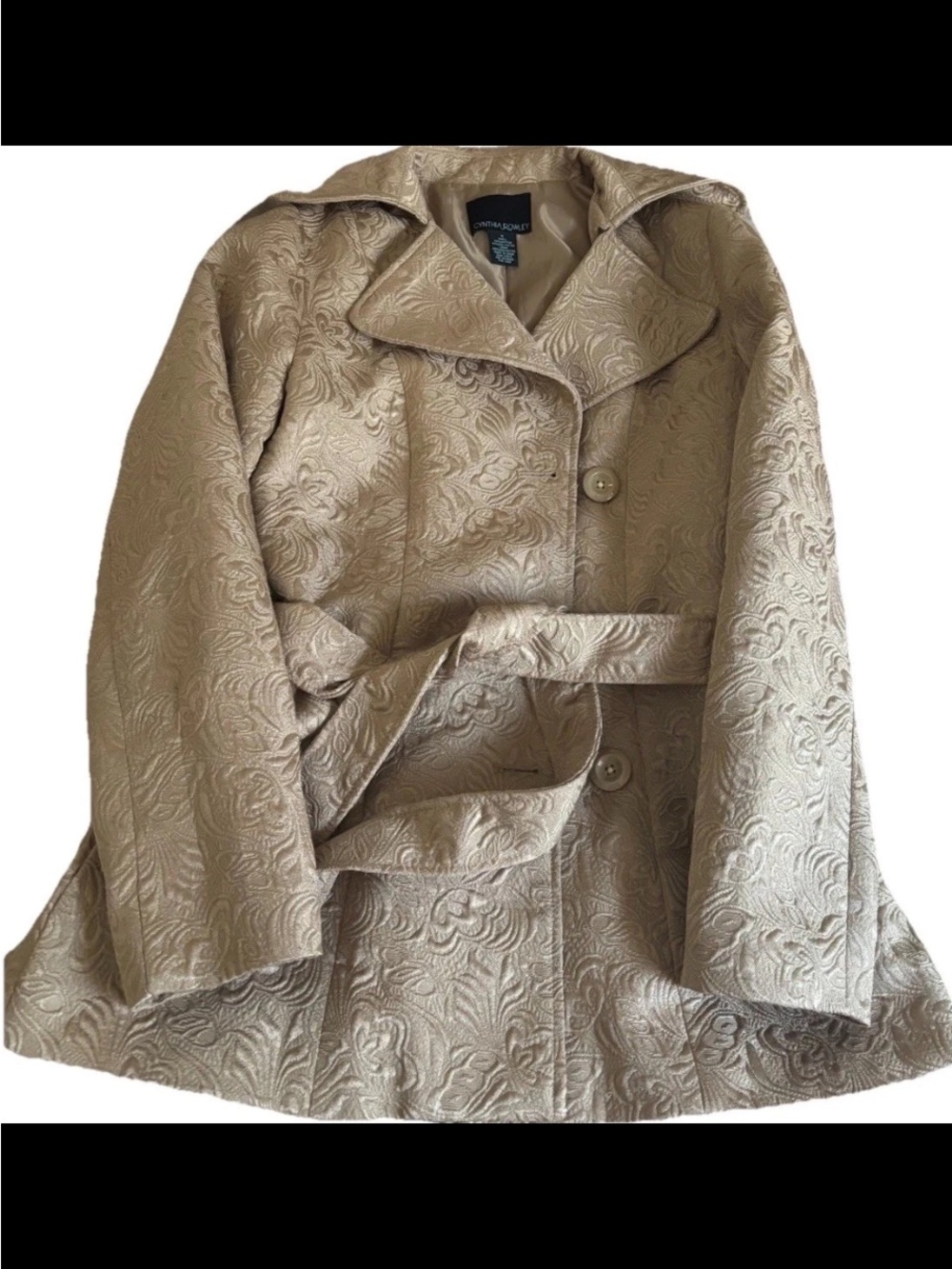 Cynthia Rowley Gold Floral Brocade Textured Dressy Trench-Style Coat